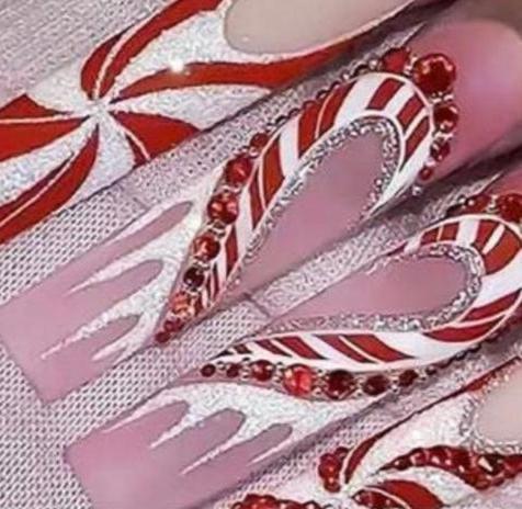 Red Candy Cane Hearts - Long Coffin/Ballerina