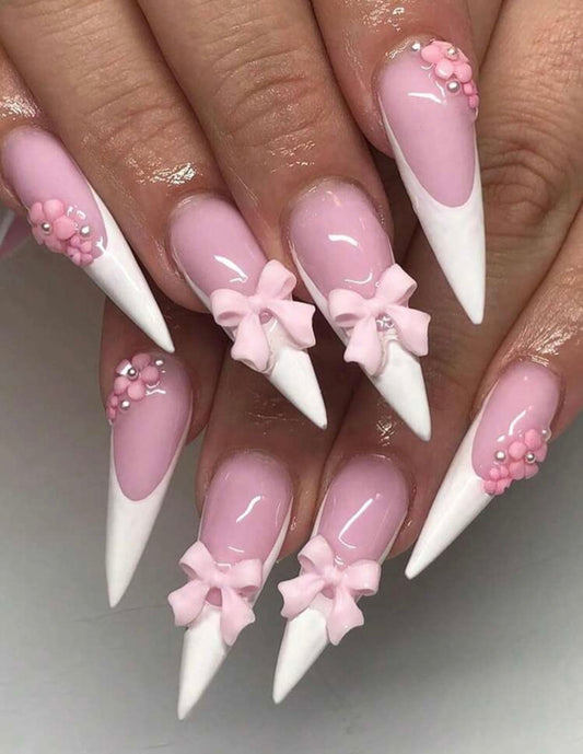 White French with Bows - Stiletto