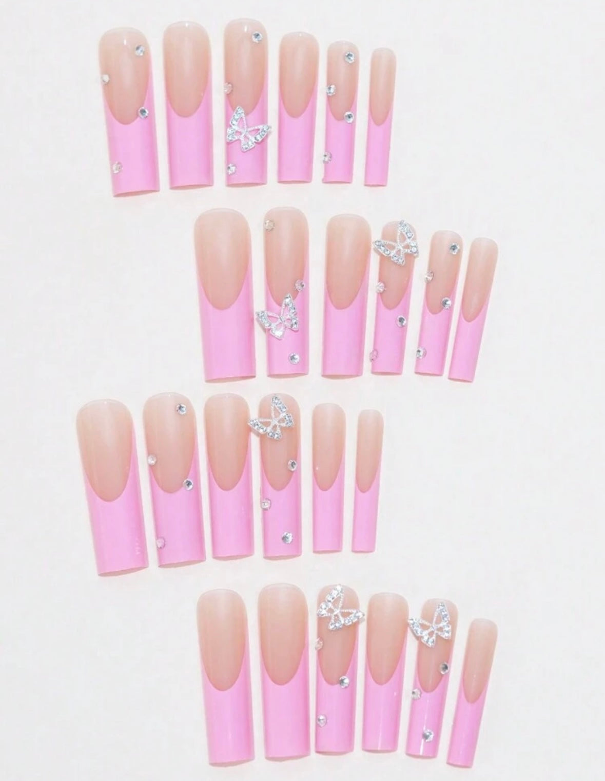 Pink 3D Butterfly French Tips - 3XL Coffin